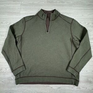 Tommy Bahama Mens Pullover Reversible Quarter Zip Green Brown XL Flip Side